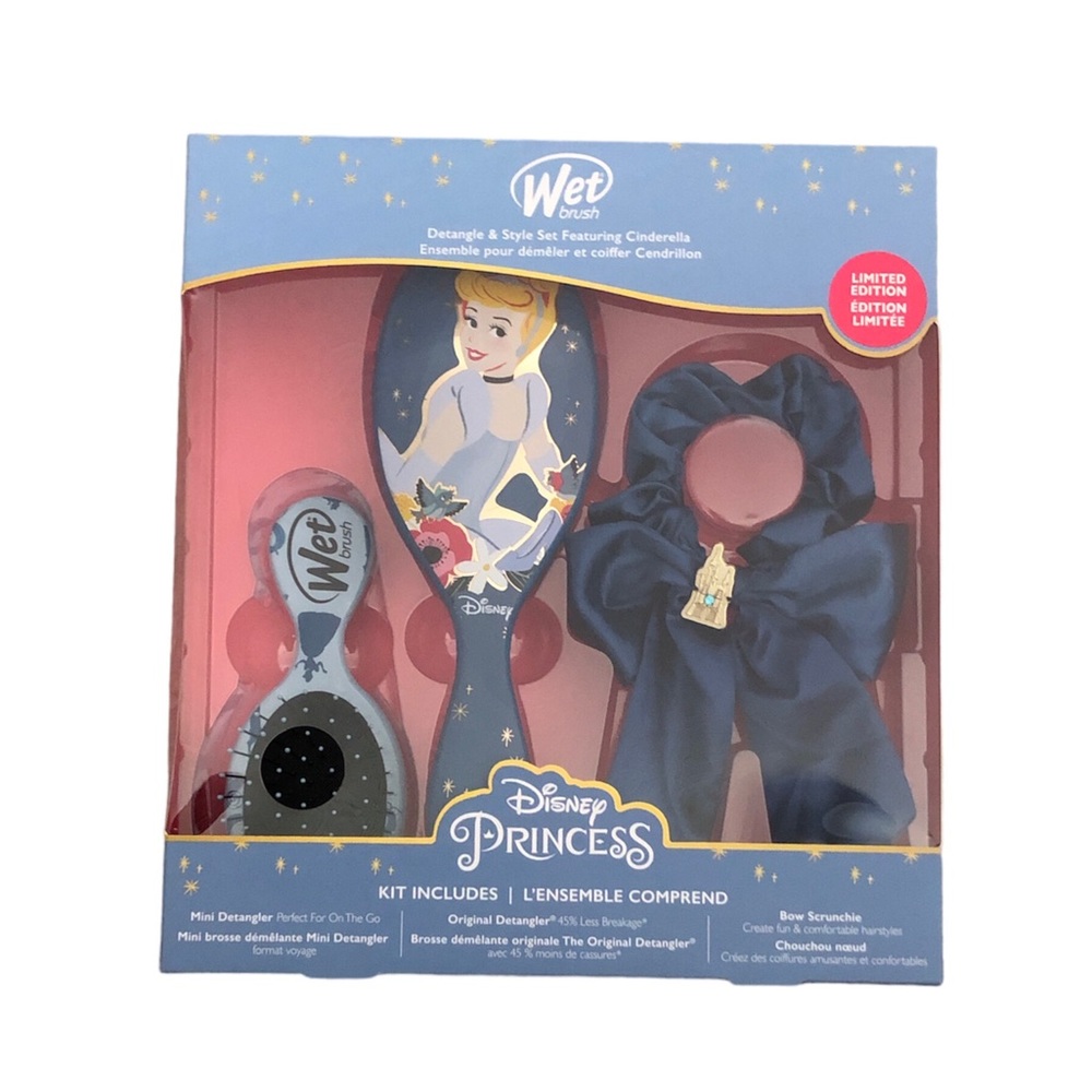 NEW Wet Brush Disney Princess Cinderella Detangling Brush + Scrunchie Bow
